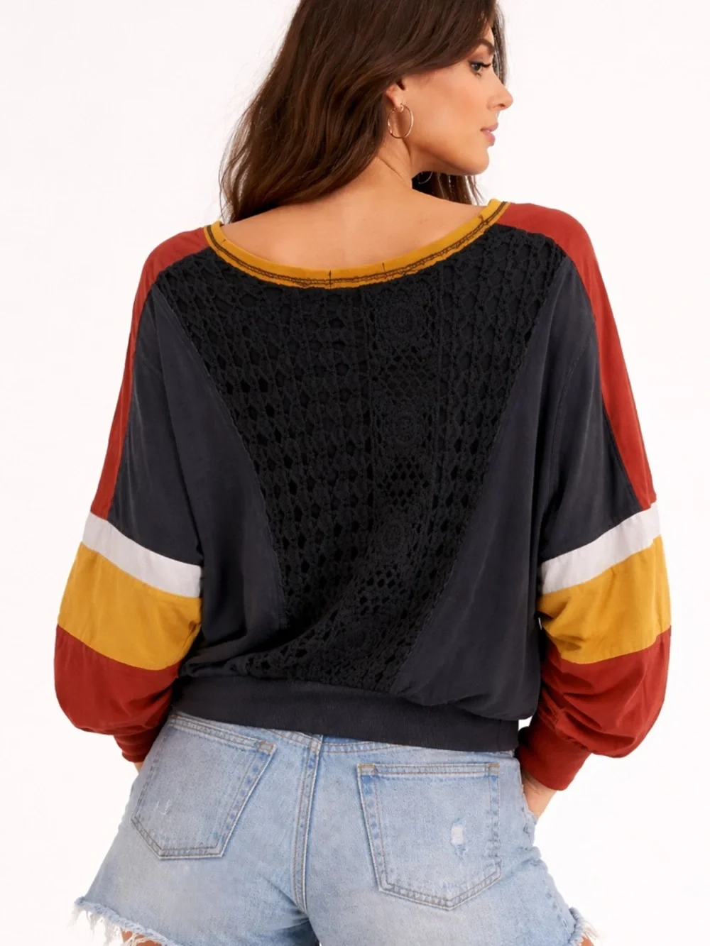 Free People We The Free Flip The Switch Long Sleeve Crochet Crop Top EUC size XS
